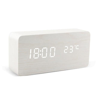 Alarm Clock LED Wooden Watch Digital Alarm Clock with Wooden Electronic LED Time Display 3 Alarm Settings Humidity & Temperature Detect Wood Made Electric Clocks Table Voice Control Digital Wood USB/AAA Powered Electronic Desktop Clocks Stevvex