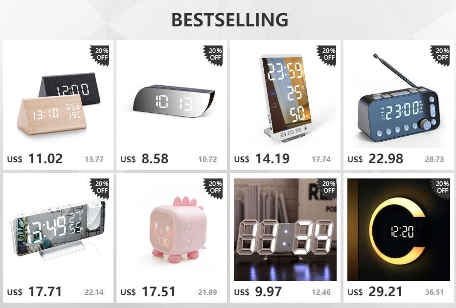 Alarm Clock LED Wooden Watch Digital Alarm Clock with Wooden Electronic LED Time Display 3 Alarm Settings Humidity & Temperature Detect Wood Made Electric Clocks Table Voice Control Digital Wood USB/AAA Powered Electronic Desktop Clocks Stevvex