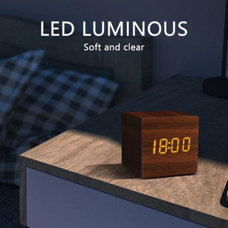 Alarm Clock LED Wooden Watch Digital Alarm Clock with Wooden Electronic LED Time Display 3 Alarm Settings Humidity & Temperature Detect Wood Made Electric Clocks Table Voice Control Digital Wood USB/AAA Powered Electronic Desktop Clocks Stevvex