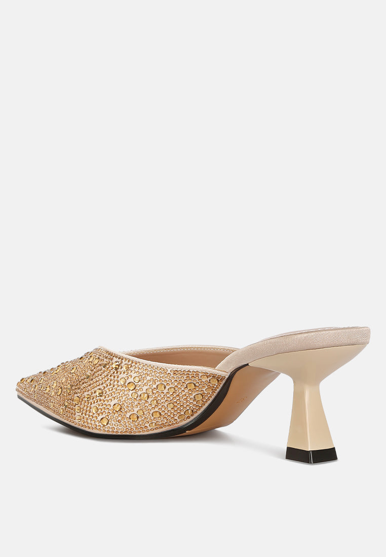 Aldora Rhinestones Embellished Satin Mules
