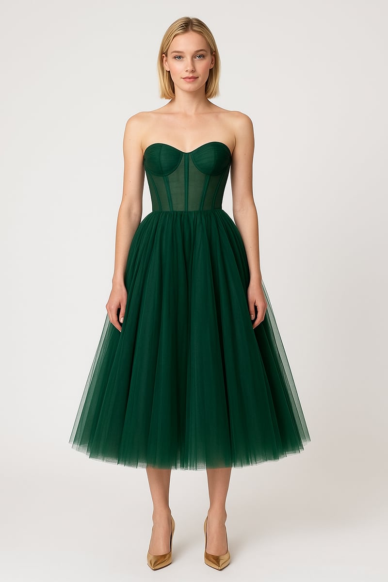 All For Love Strapless Tulle Midi Dress