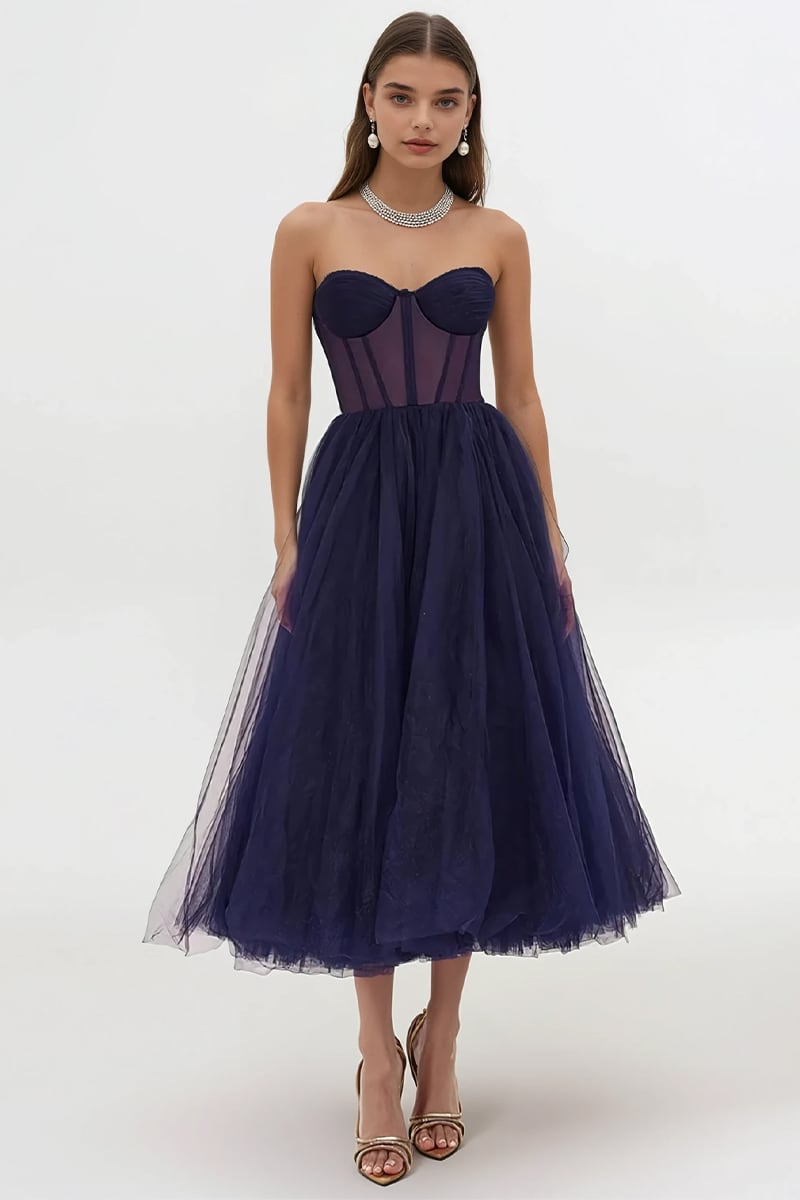 All For Love Strapless Tulle Midi Dress