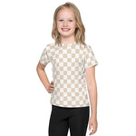 Checkered Tan White Toddler Kids Crew Neck T-shirt