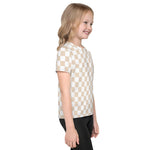 Checkered Tan White Toddler Kids Crew Neck T-shirt