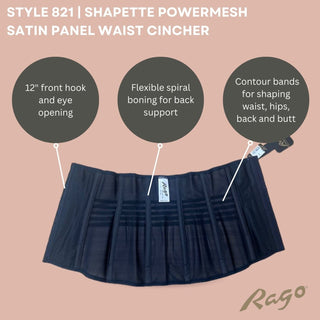 Style 821 | Shapette Powermesh Satin Panel Waist Cincher Rago Shapewear