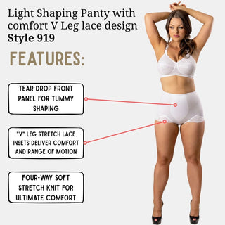 Light Shaping Panty with comfort V Leg lace design | Style 919 Rago Shapewear