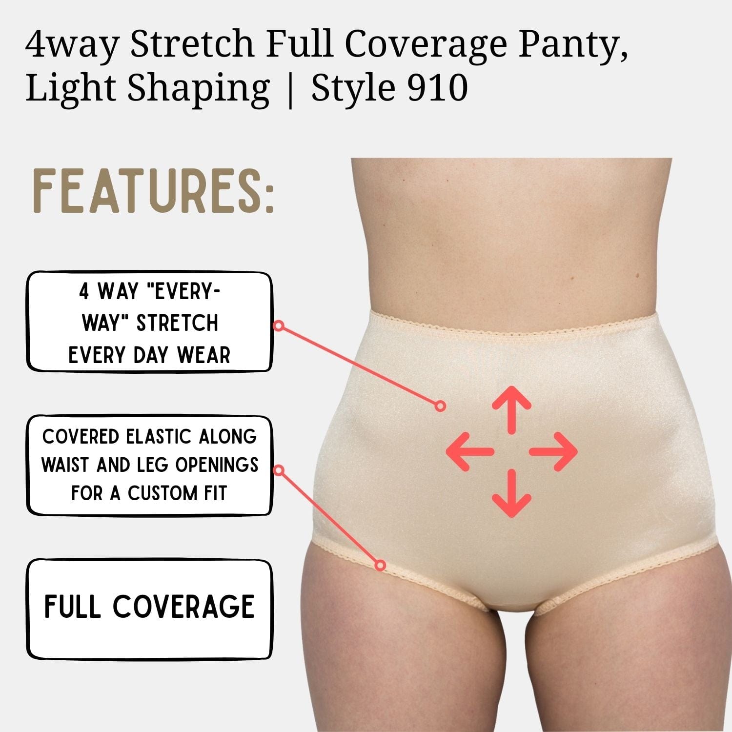 4way Stretch Full Coverage Panty, Light Shaping | Style 910 Rago Shapewear