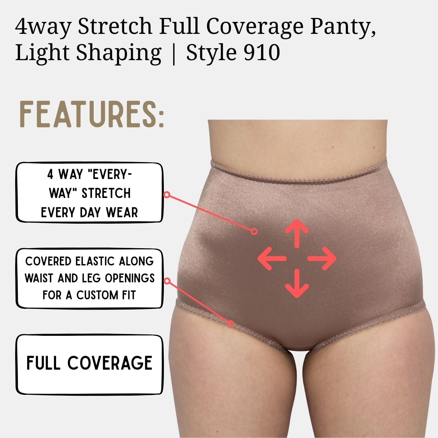 4way Stretch Full Coverage Panty, Light Shaping | Style 910 Rago Shapewear