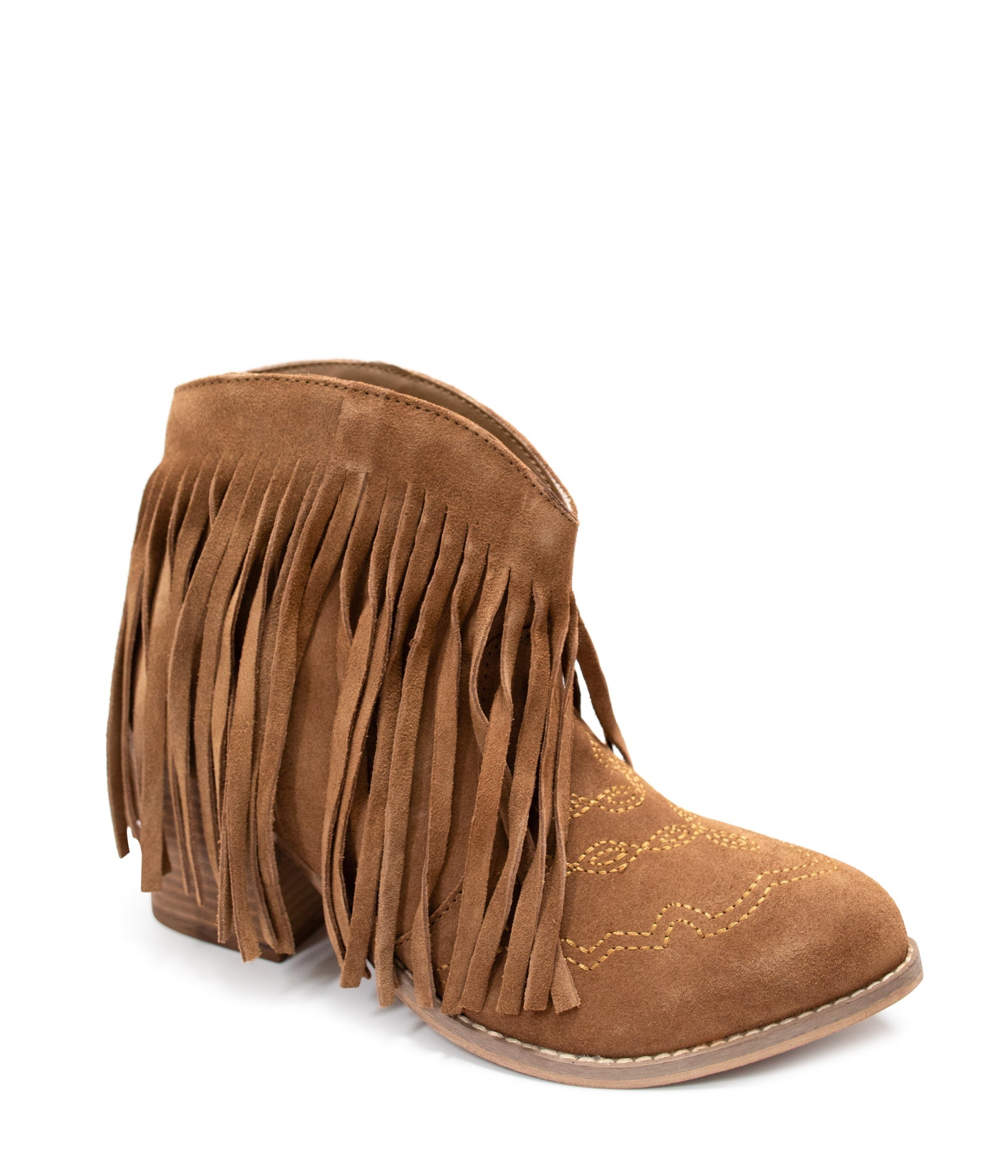 Amos Fringe Ankle Bootie in Tan Suede Naughty Monkey
