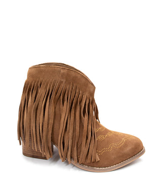Amos Fringe Ankle Bootie in Tan Suede - By Baano