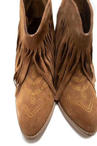 Amos Fringe Ankle Bootie in Tan Suede - By Baano