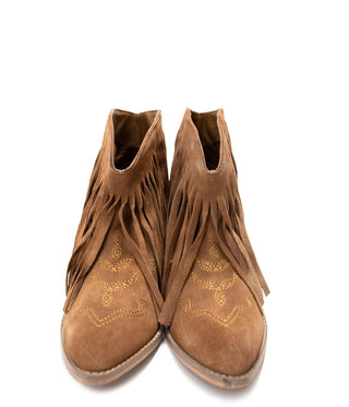 Amos Fringe Ankle Bootie in Tan Suede - By Baano
