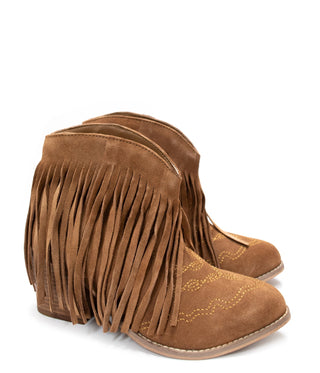 Amos Fringe Ankle Bootie in Tan Suede - By Baano