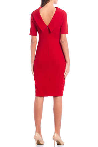 Adrianna Papell Crew Neck Fold Over Collar Back Zipper V- Back Short Sleeve Crepe Dress - By Baano