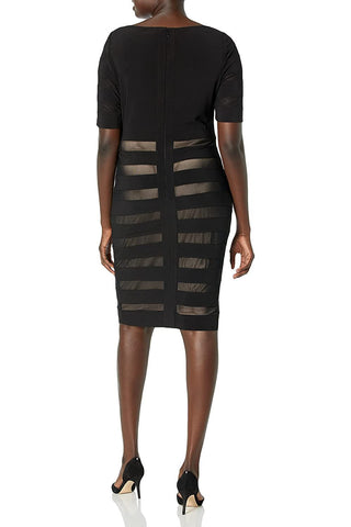 Adrianna Papell Boat Neck Short Sleeve Illusion Zipper Back Jersey Mesh Dress - By Baano