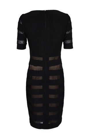 Adrianna Papell Boat Neck Short Sleeve Illusion Zipper Back Jersey Mesh Dress - By Baano