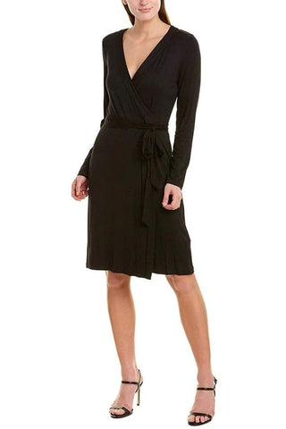 Adrianna Papell V-Neck Long Sleeve Solid Tie Side Rayon Jersey Faux Wrap Dress - By Baano