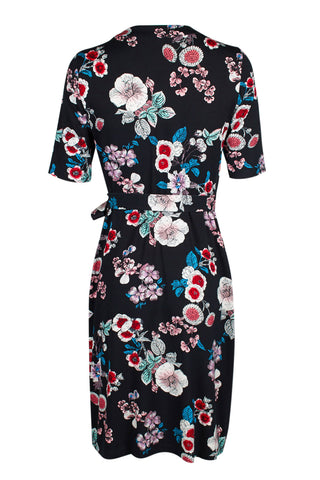 Adrianna Papell Surplice Neck Short Sleeve Floral Print Tie Side Rayon Jersey Faux Wrap Dress - By Baano