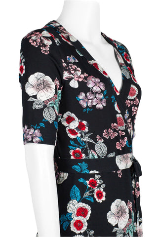 Adrianna Papell Surplice Neck Short Sleeve Floral Print Tie Side Rayon Jersey Faux Wrap Dress - By Baano