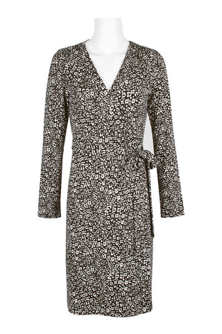 Adrianna Papell Surplice V-Neck Long Sleeve Tie Side Multi Print Rayon Jersey Faux Wrap Dress - By Baano