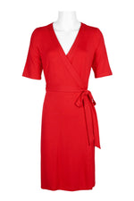 Adrianna Papell V - Neck Short Sleeve Tie Side Solid Faux Wrap Rayon Jersey Dress - Glamourous Grace