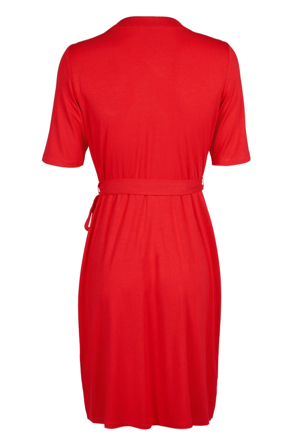 Adrianna Papell V - Neck Short Sleeve Tie Side Solid Faux Wrap Rayon Jersey Dress - Glamourous Grace