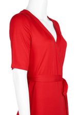 Adrianna Papell V - Neck Short Sleeve Tie Side Solid Faux Wrap Rayon Jersey Dress - Glamourous Grace