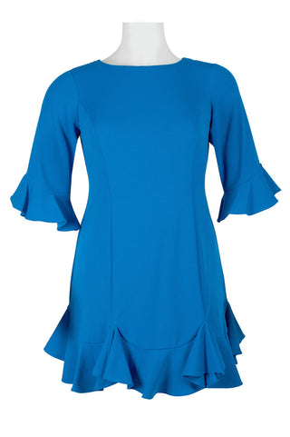 Adrianna Papell Crew Neck Circular Flounce Sleeve Zipper Back Flutter Solid Crepe Dress (Plus Size) - By Baano