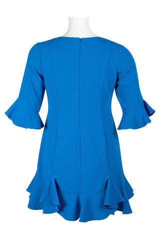 Adrianna Papell Crew Neck Circular Flounce Sleeve Zipper Back Flutter Solid Crepe Dress (Plus Size) - By Baano