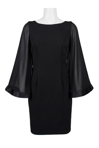 Adrianna Papell Boat Neck Long Sleeve Zipper Back Solid Ottoman Chiffon Dress - By Baano