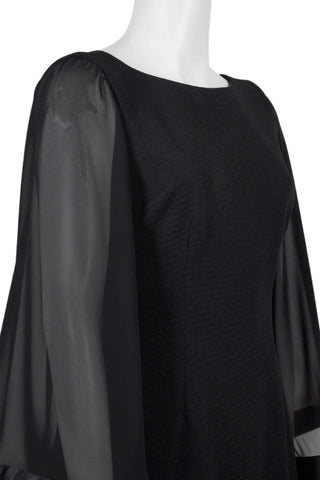 Adrianna Papell Boat Neck Long Sleeve Zipper Back Solid Ottoman Chiffon Dress - By Baano