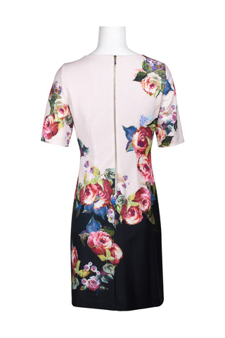 Adrianna Papell Boat Neck Short Sleeve Sheath Zipper Back Floral Print Jersey Dress - By Baano