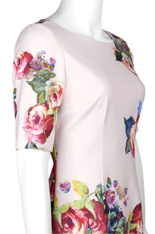 Adrianna Papell Boat Neck Short Sleeve Sheath Zipper Back Floral Print Jersey Dress - By Baano