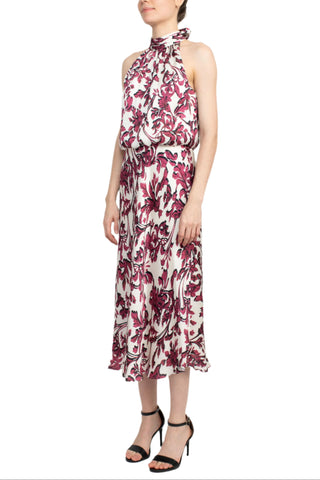 Adrianna Papell Halter Neck Back Zipper Tie Back Neck Closure Sleeveless Midi Dress - By Baano