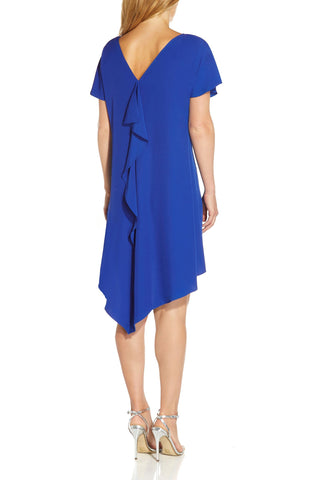 Adrianna Papell Boat Neck Back Zipper Short Sleeves High Low Hem Short Dress - By Baano
