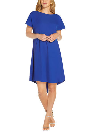 Adrianna Papell Boat Neck Back Zipper Short Sleeves High Low Hem Short Dress - By Baano