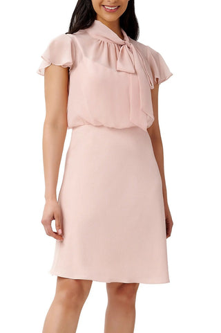 Adrianna Papell Tie Neck Illusion Sleeve Keyhole Back A-Line Crepe Chiffon Dress - By Baano