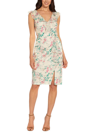 Adrianna Papell V-Neck Sleeveless Back Zipper Ruffle Front Detail Chiffon Short Dress - By Baano