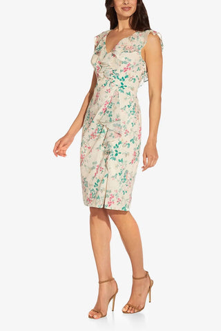 Adrianna Papell V-Neck Sleeveless Back Zipper Ruffle Front Detail Chiffon Short Dress - By Baano