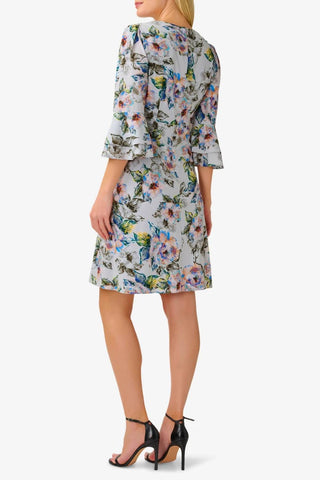 Adrianna Papell Day V Neck 3/4 Bell Sleeves Back Zipper Short Chiffon Dress - By Baano