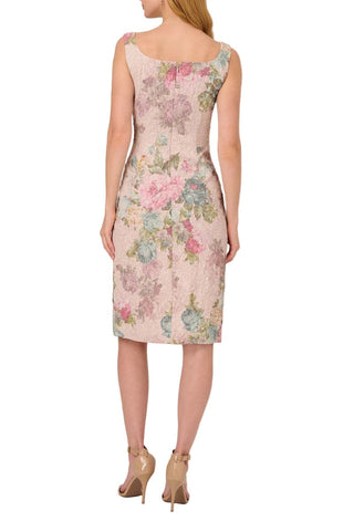Adrianna Papell Square Neck Sleeveless Gathered Side Slit Front Zipper Back Matelassé Dress - By Baano
