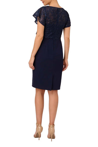 Adrianna Papell Illusion Crew Neck Cap Sleeve Lace Top Blouson Crepe Dress - By Baano