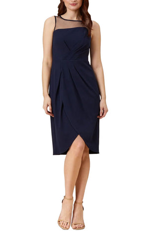 Adrianna Papell Stretch Knit Crepe Draped Illusion Short Faux Wrap Crepe Dress - By Baano