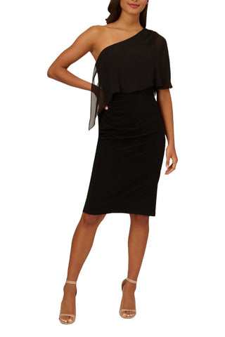 Adrianna Papell One Shoulder Sheath ITY Dress with Chiffon Cape - By Baano