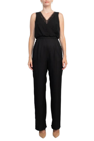 Adrianna Papell Scalloped V-Neck Sleeveless Zipper Back Solid Mesh Chiffon Jumpsuit - By Baano