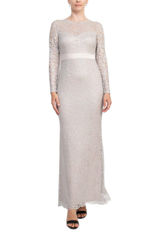 Adrianna Papell Crew Neck Long Sleeve Illusion Embellished Keyhole Zipper Back Lace Dress - By Baano