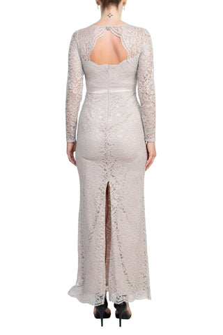 Adrianna Papell Crew Neck Long Sleeve Illusion Embellished Keyhole Zipper Back Lace Dress - By Baano
