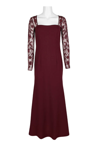 Adrianna Papell Square Neck Embellished Trumpet Long Sleeve Cutout Back Zipper Back Mesh Gown - By Baano
