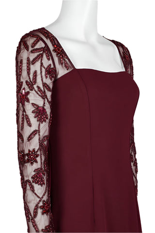 Adrianna Papell Square Neck Embellished Trumpet Long Sleeve Cutout Back Zipper Back Mesh Gown - By Baano