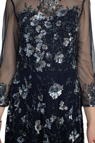 Adrianna Papell Crew Neck 3/4 Sleeves Back Zipper Beaded Floral Dress - By Baano